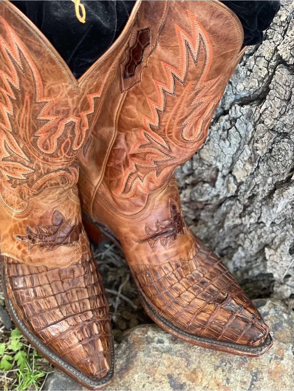 Lucchese Brown Crocodile-Textured Western Boots